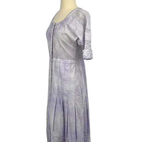 LoveShackFancy Edie Lilac Violet Cotton Midi Dress Size XS Short Sleeve - Picture 5 of 16